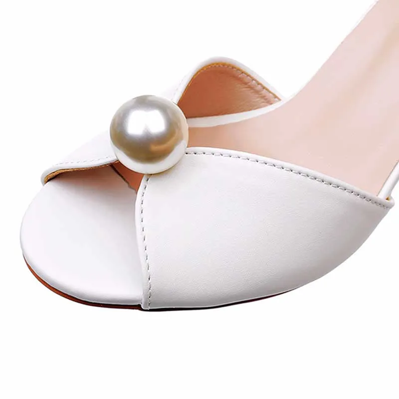 2.95" White Chunky Wedding Sandals Vintage Peep Toe Block Heeled Bridal Shoes