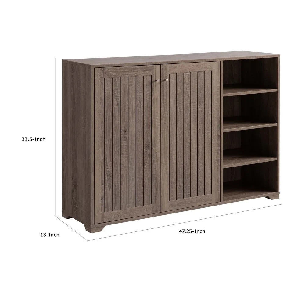 47 Inch Double Door Cabinet Console with 4 Open Shelves, Dark Taupe Brown By Casagear Home