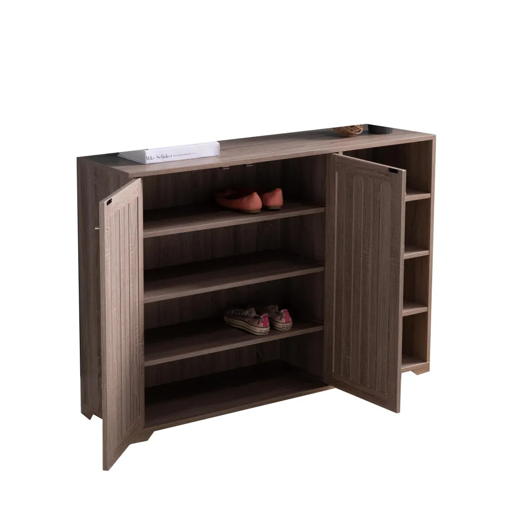 47 Inch Double Door Cabinet Console with 4 Open Shelves, Dark Taupe Brown By Casagear Home