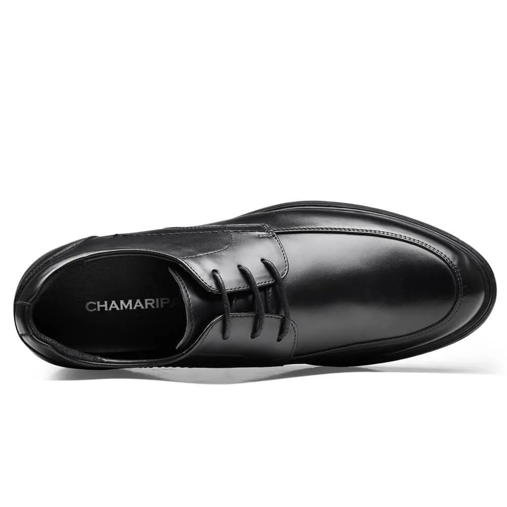 7 CM/2.76 Inches Taller - CMR CHAMARIPA Hidden High Heel Shoes For Men Black Leather Business Casual Elevator Shoes Lace Up Men Taller Shoes