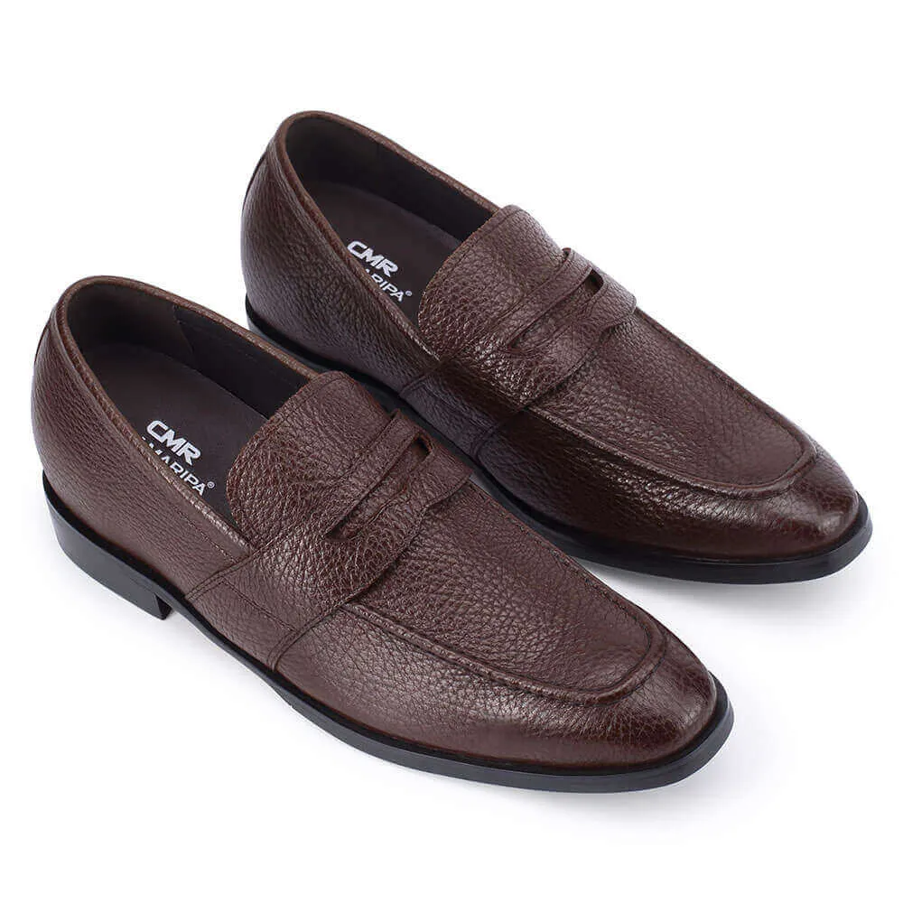 7CM/2.76 Inches - CMR CHAMARIPA Height Increasing Shoes For Men - Hidden Heel Shoes For Men - Brown Leather Penny Loafers