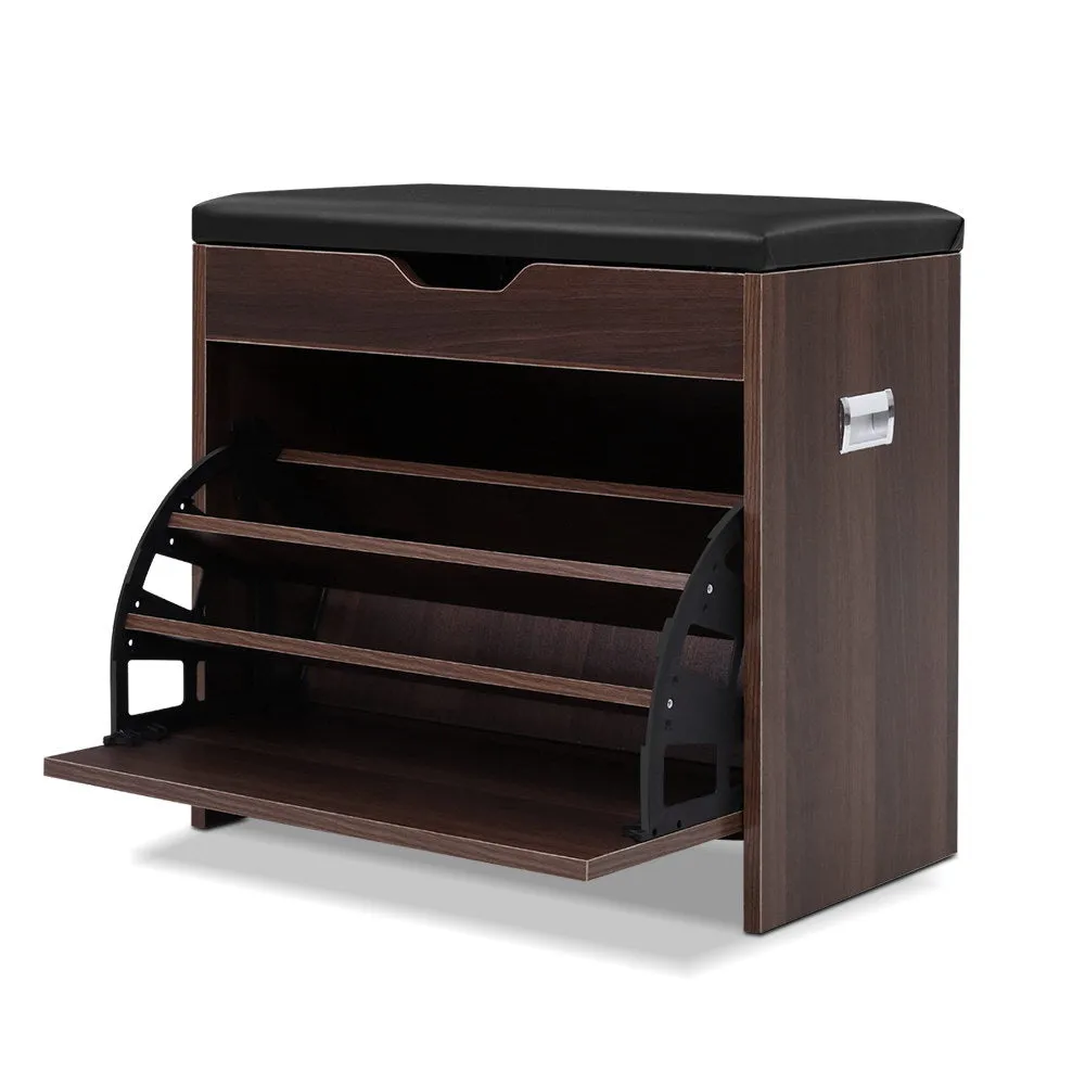 Artiss Shoe Rack Cabinet Bench 3-tier 15 Pairs Walnut