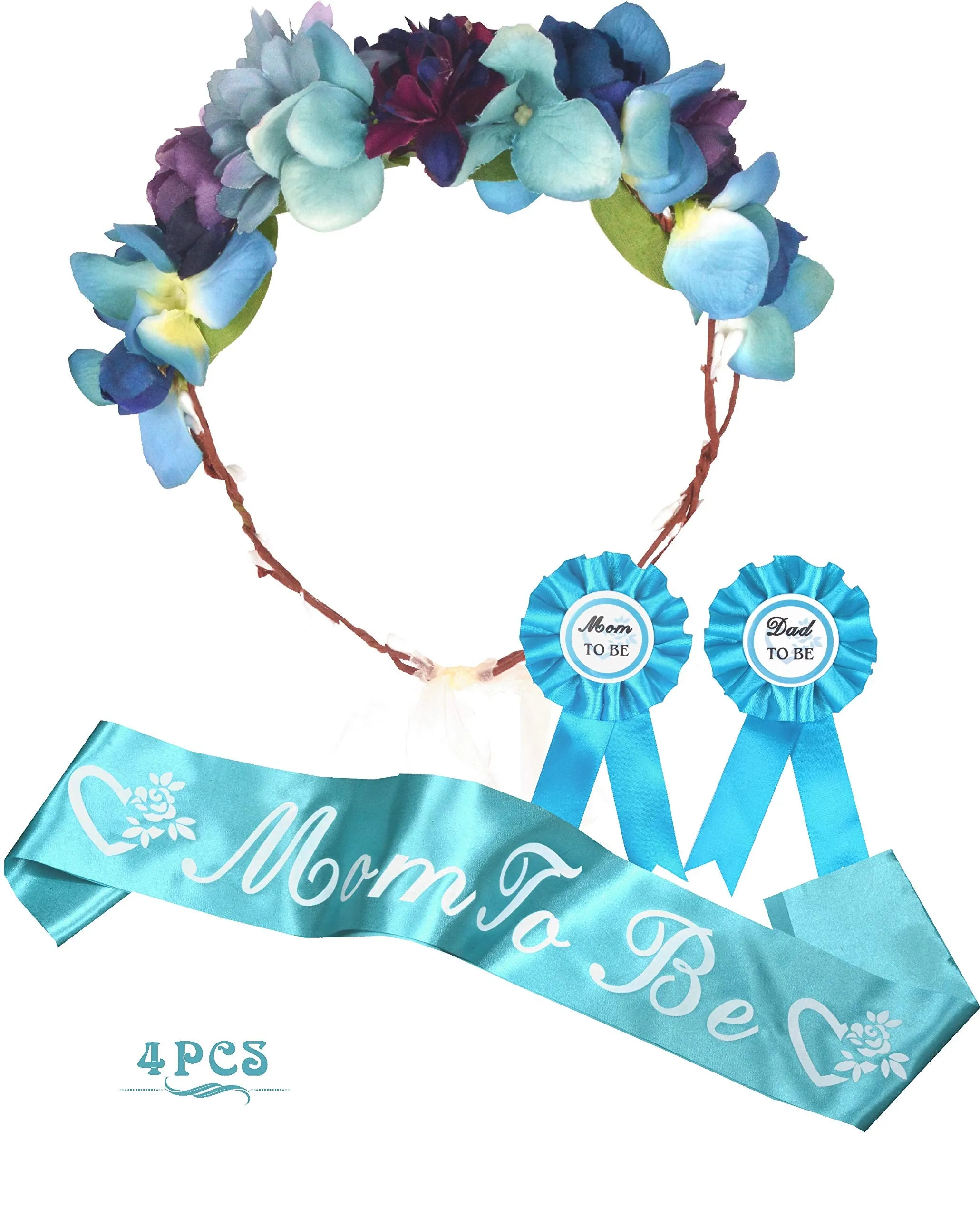 Baby Shower Decoration for Boy, Mom To Be Flower Crown Tiara, Mommy to be Sash and Mom