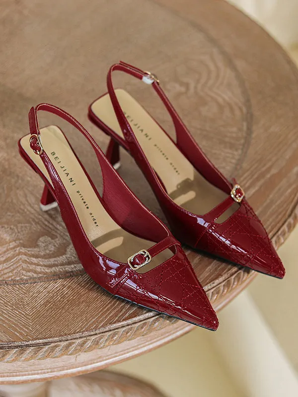 Belt Buckle Hollow Pointed-Toe Split-Joint Sling Shoes Pumps Sandals