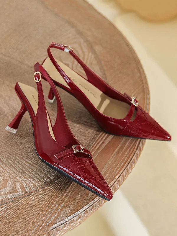 Belt Buckle Hollow Pointed-Toe Split-Joint Sling Shoes Pumps Sandals