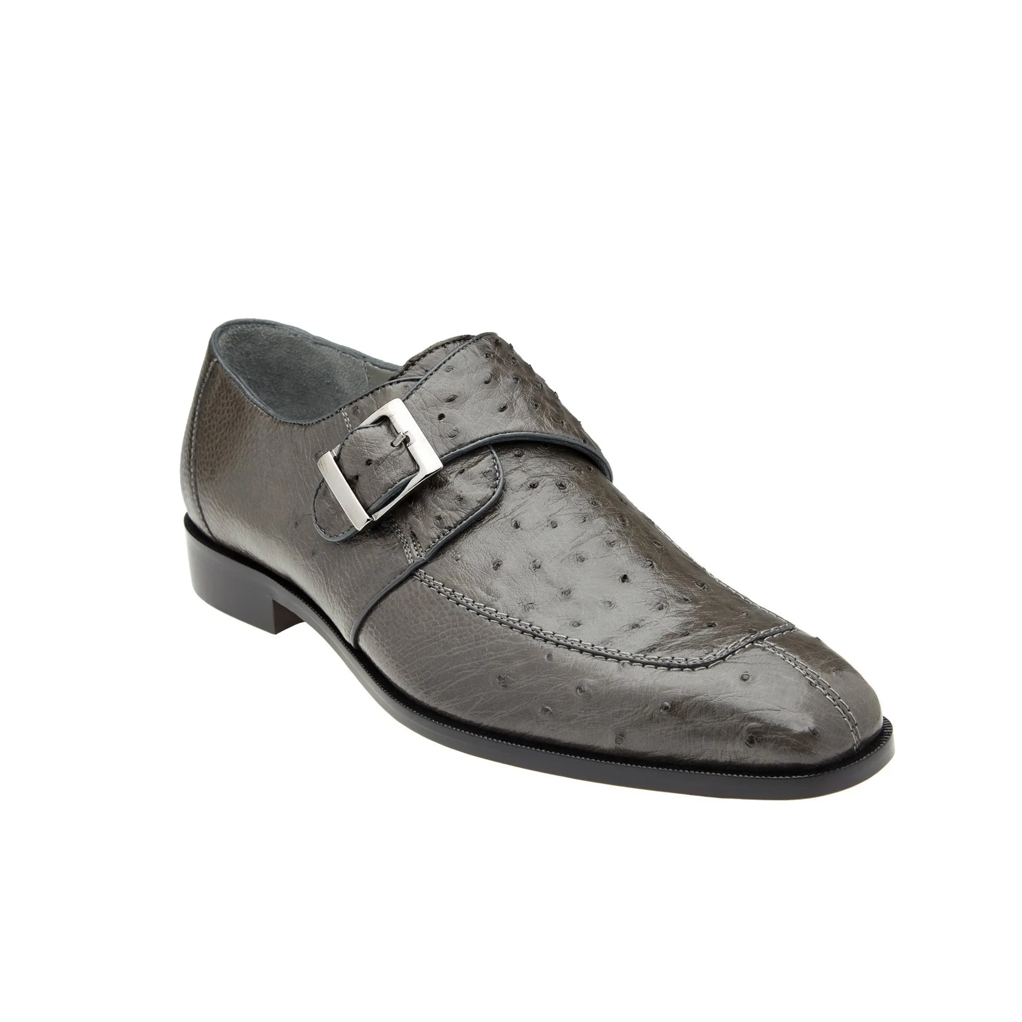 Belvedere Josh in Gray Genuine Ostrich Split Toe Monk Strap Dress Shoes