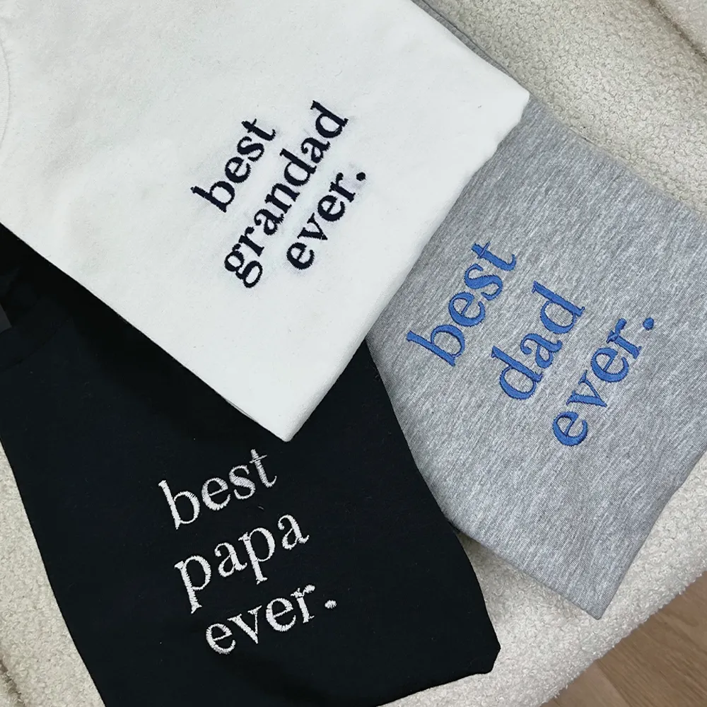 Best Dad Ever Heather Grey/ Blue Embroidered Pocket Logo T-shirt