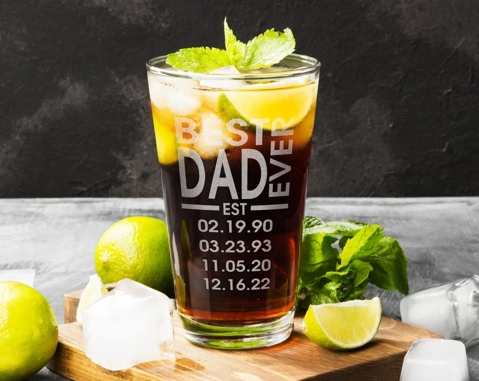 Best Daddy Ever 50th Birthday Gift for Him Home Bar Decor From Favorite Child Engraved Parent Personalized Beer Glass First Father's Day