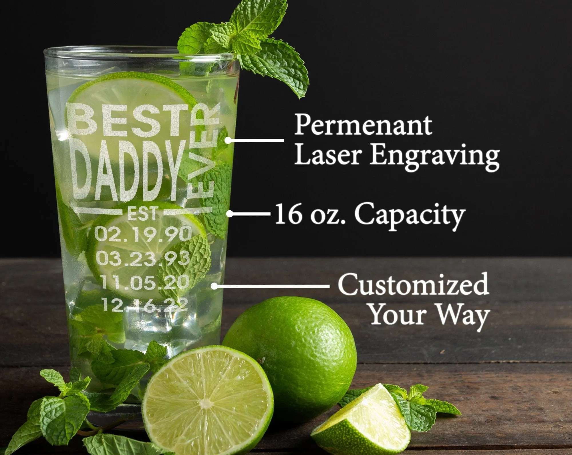 Best Daddy Ever 50th Birthday Gift for Him Home Bar Decor From Favorite Child Engraved Parent Personalized Beer Glass First Father's Day