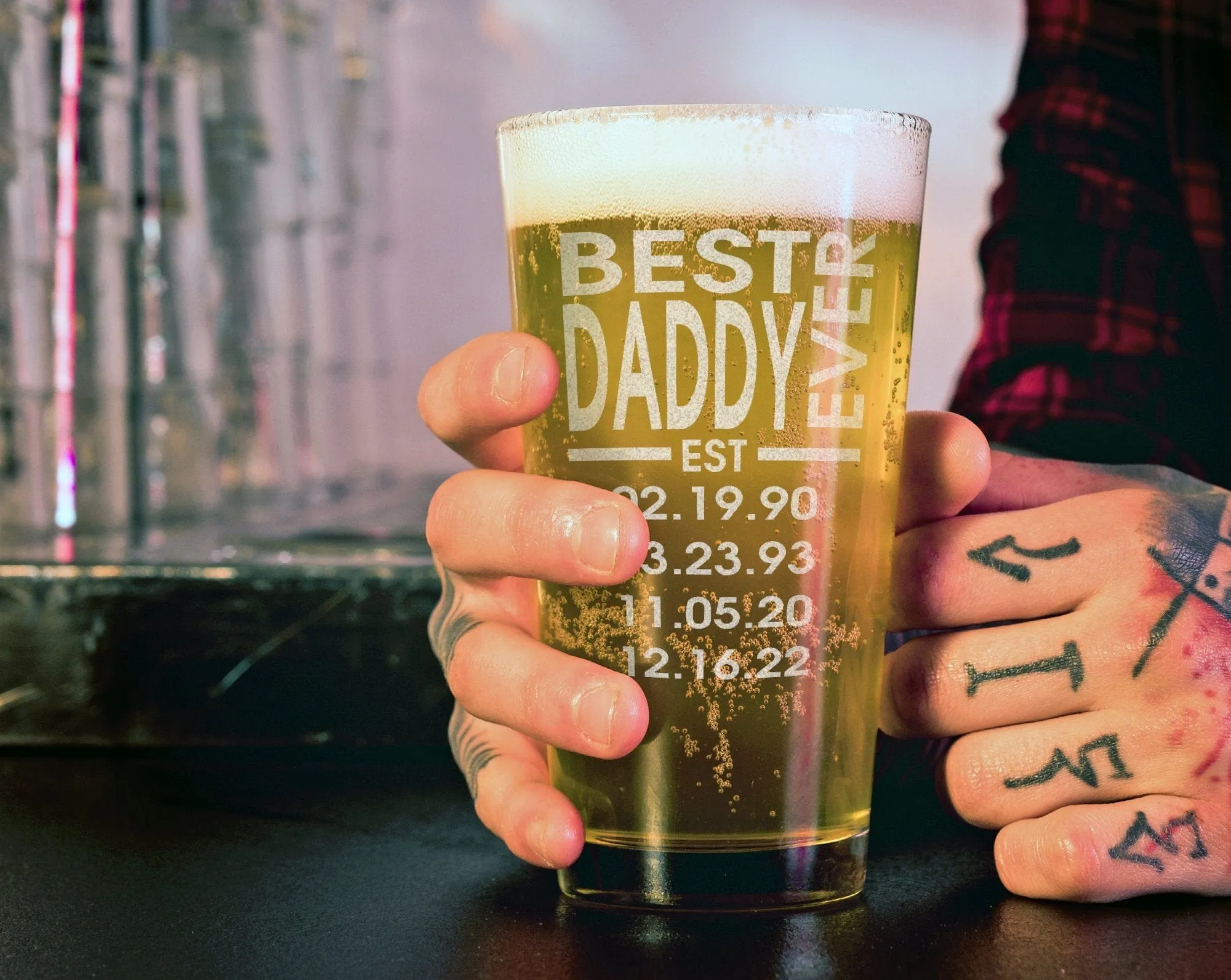 Best Daddy Ever 50th Birthday Gift for Him Home Bar Decor From Favorite Child Engraved Parent Personalized Beer Glass First Father's Day