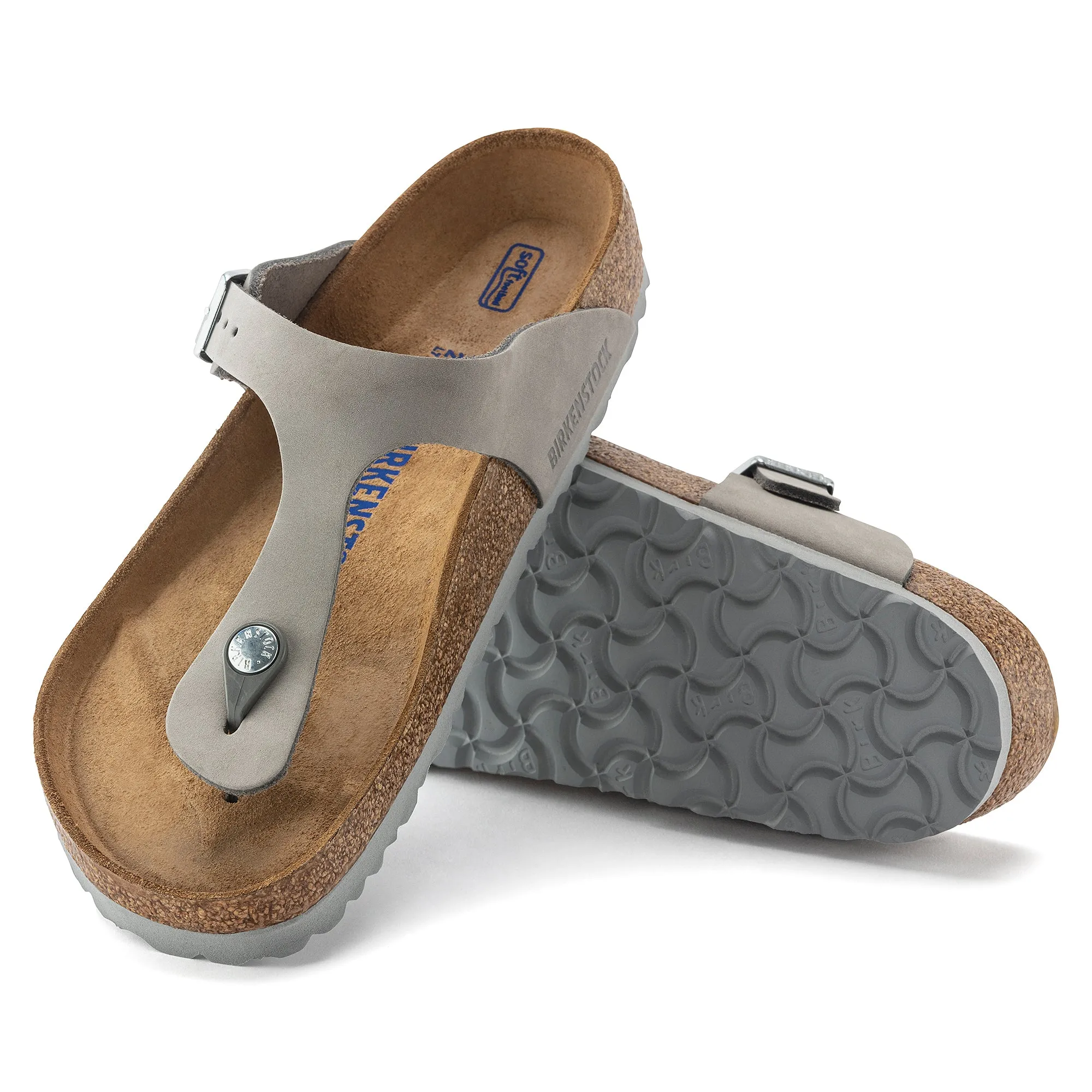 BIRKENSTOCK GIZEH SOFT FOOTBED NUBUCK LEATHER - DOVE GRAY