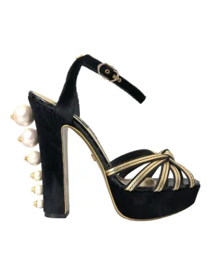 Black Gold Embellished Heels Sandals Shoes