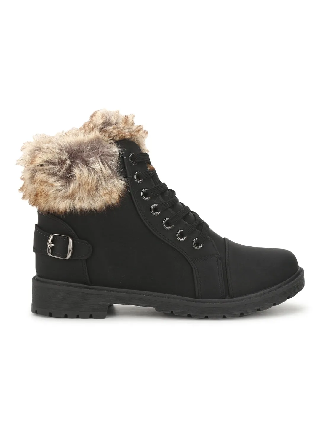 Black Nubuck Fur Ankle Boots