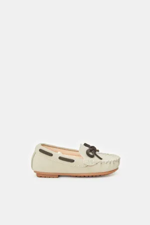 Boys Beige Moccasin Shoes