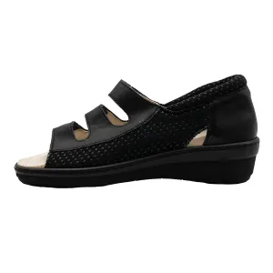 Bruman Strap Wedge Sandals Leather Black Colour For Women