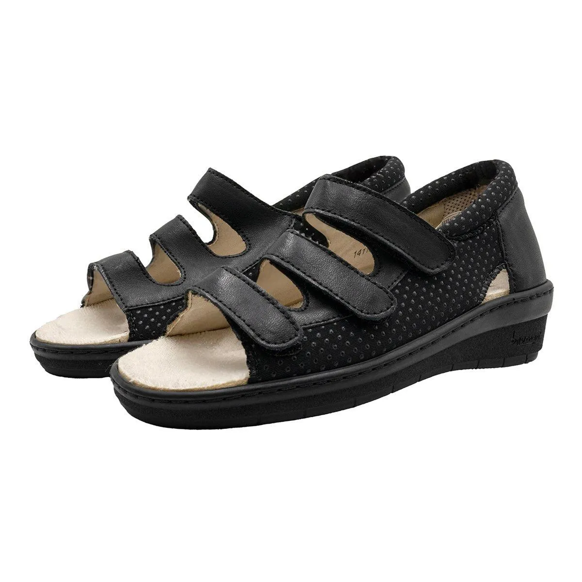 Bruman Strap Wedge Sandals Leather Black Colour For Women