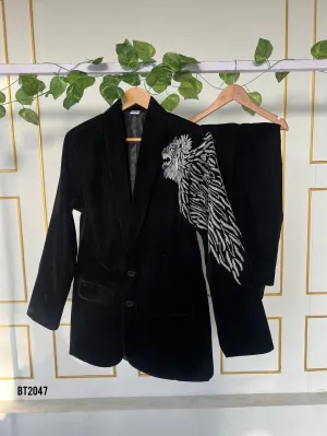 BT2047  Fierce Black Velvet Blazer for Dad – Roar in Style 🦁✨