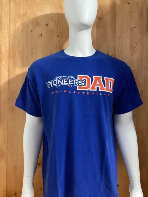 CHAMPION "PIONEERS DAD" UW PLATTEVILLE Graphic Print Adult T-Shirt Tee Shirt XL Xtra Extra Large Blue Shirt