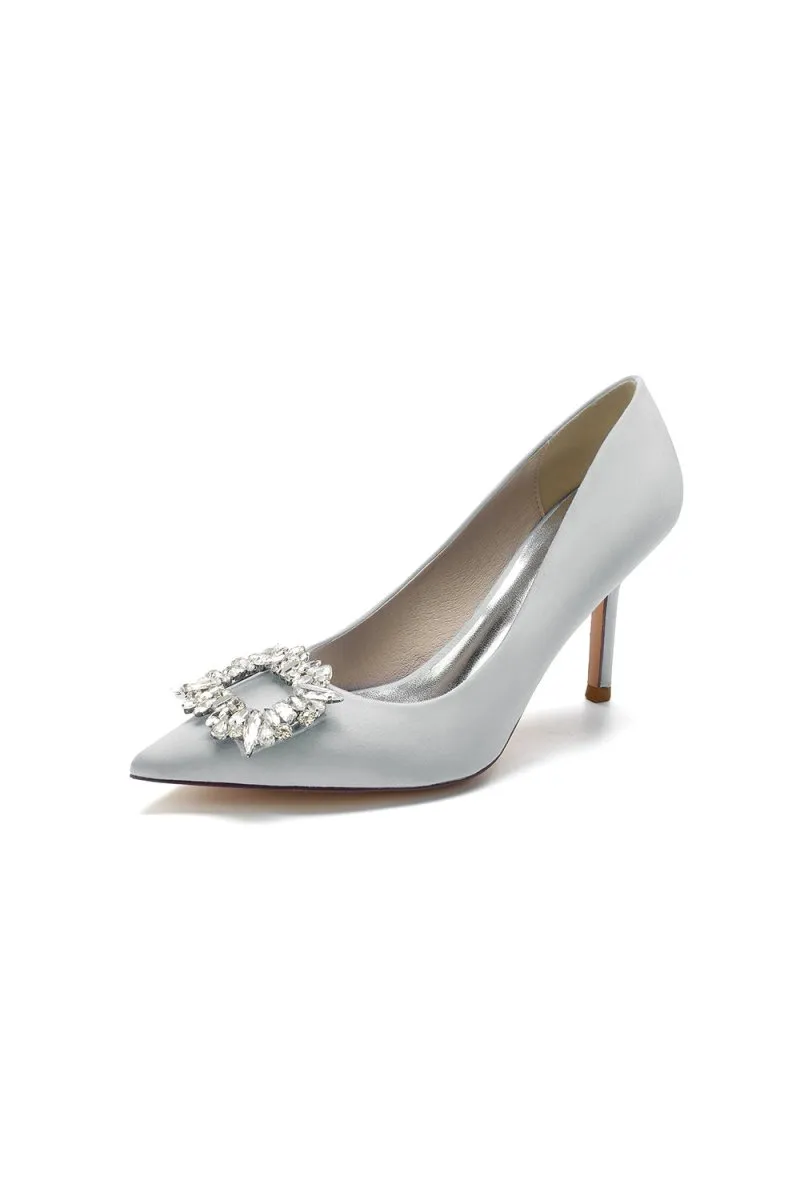 Cocktail Pointed Toe Crystal Satin High Heels