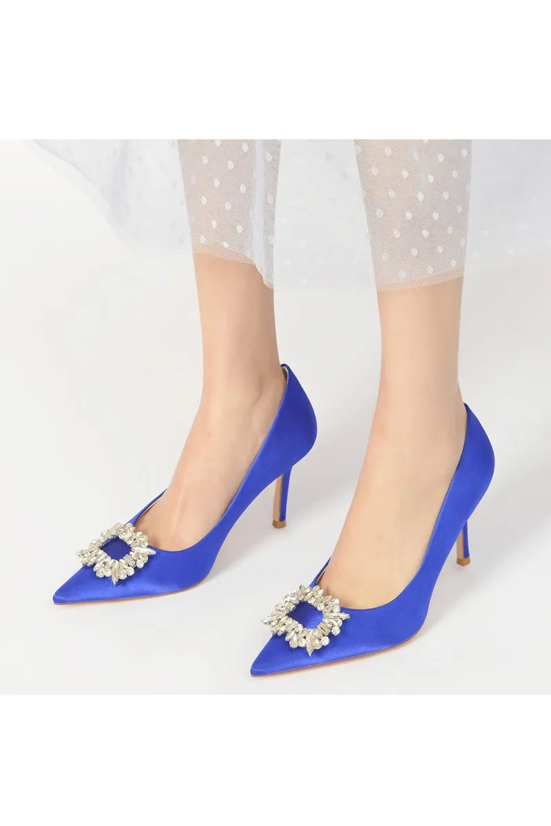 Cocktail Pointed Toe Crystal Satin High Heels