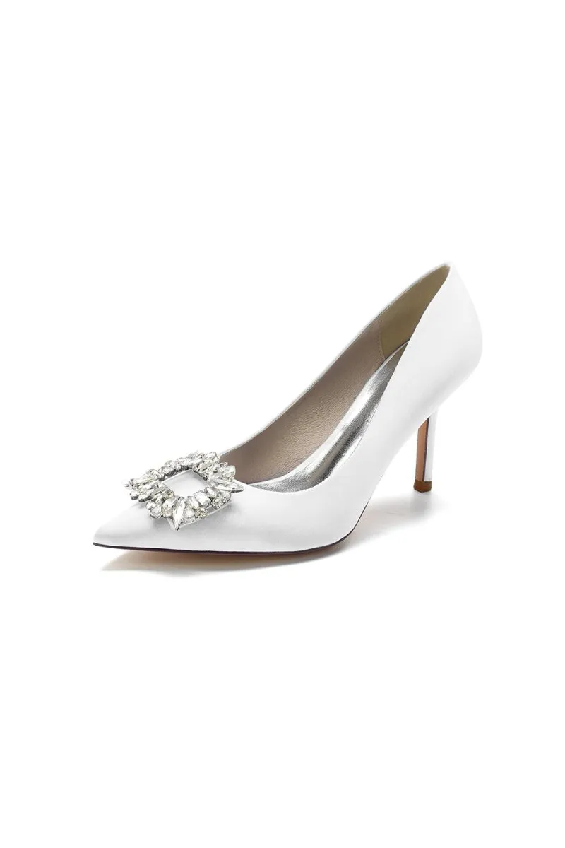 Cocktail Pointed Toe Crystal Satin High Heels