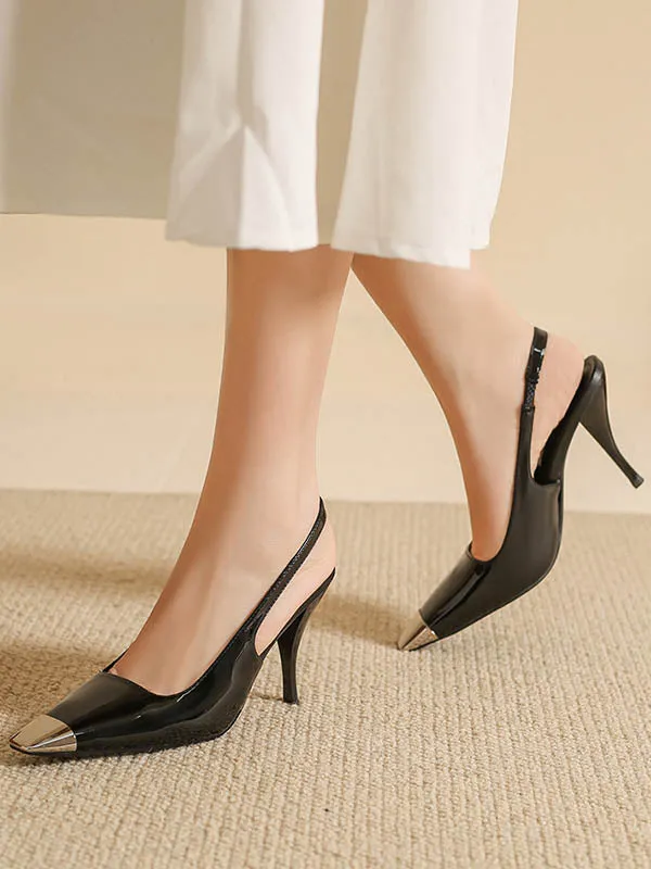 Contrast Color Split-Joint Square-Toe Sling Shoes Pumps