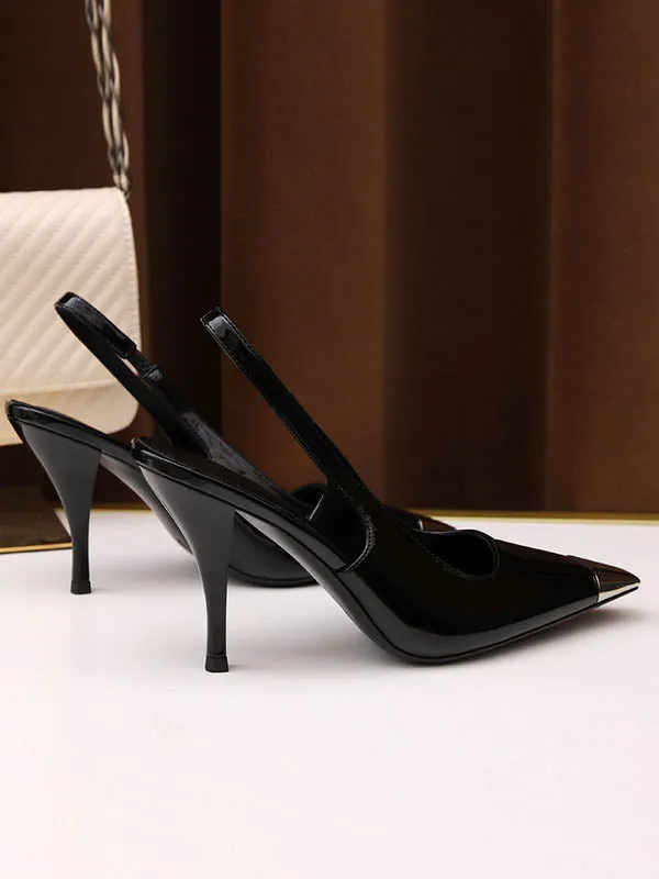 Contrast Color Split-Joint Square-Toe Sling Shoes Pumps