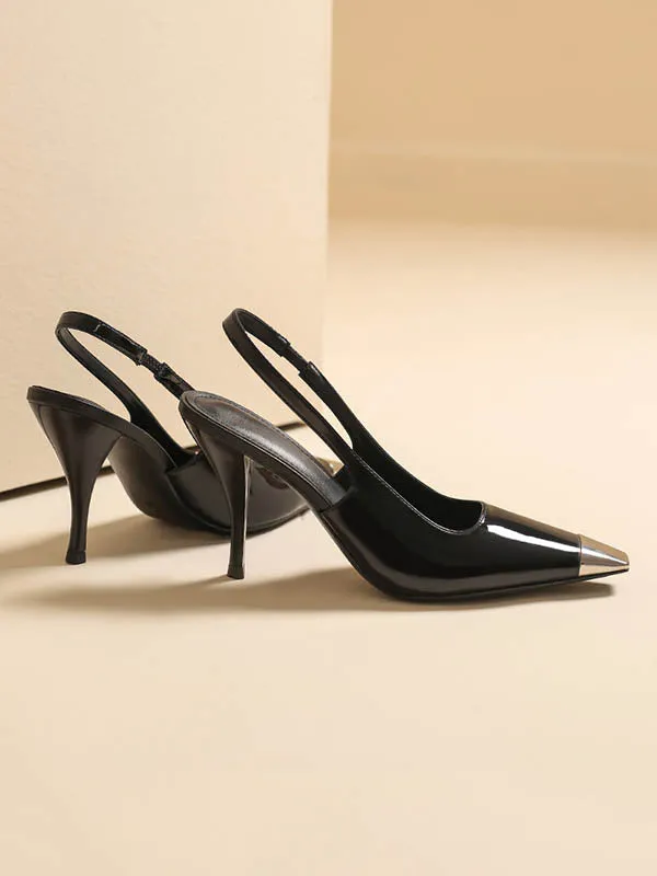 Contrast Color Split-Joint Square-Toe Sling Shoes Pumps