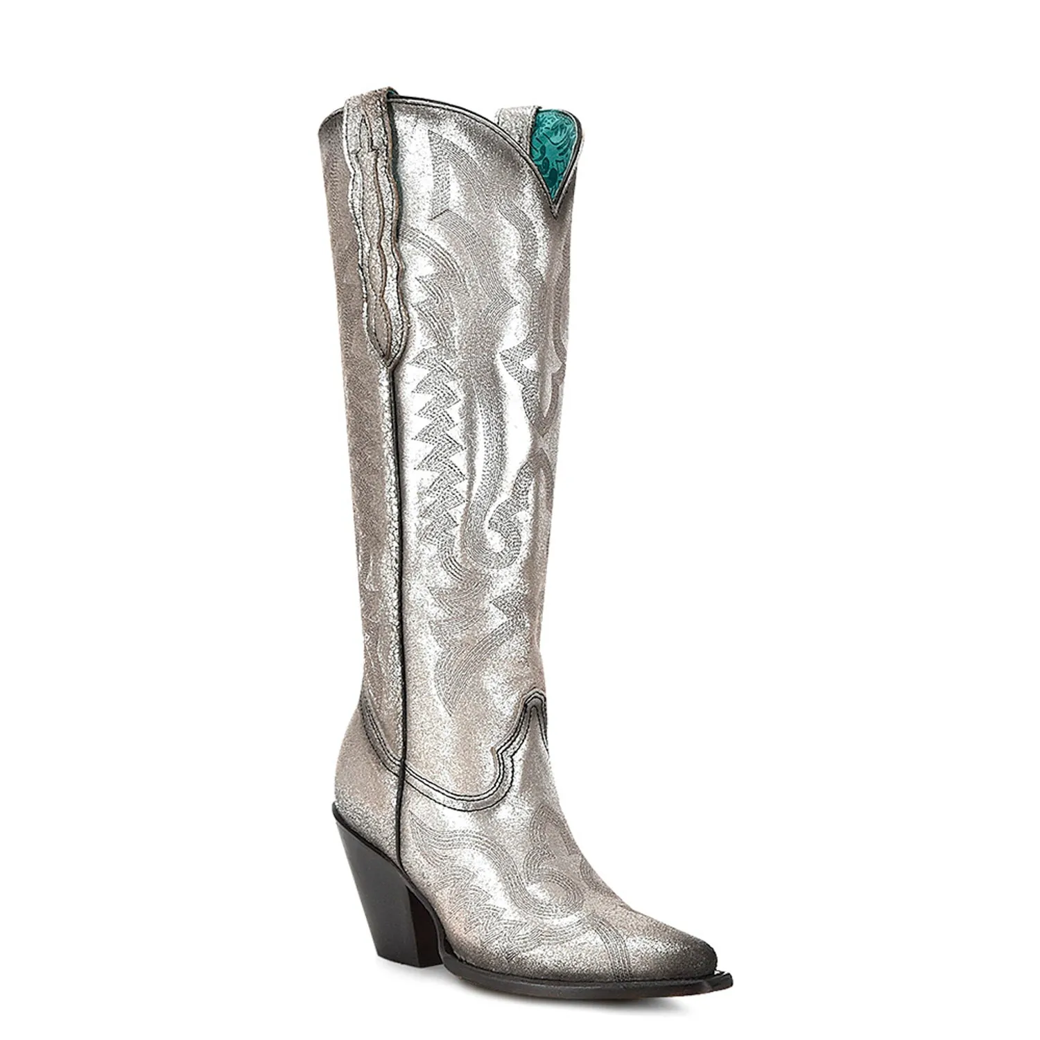 Corral Womens Embroidery Pointed Toe Silver Cowhide 16in Cowboy Boots