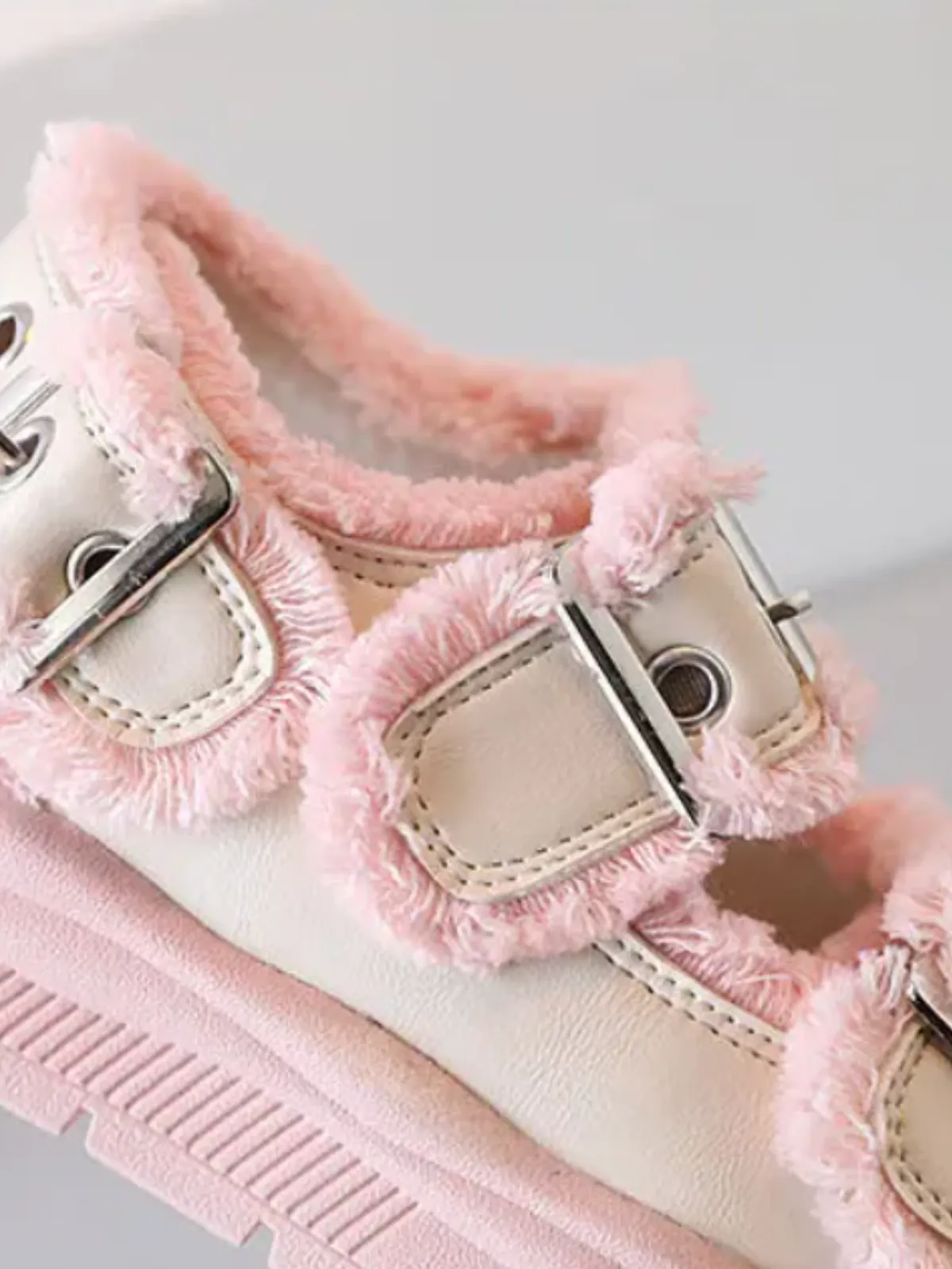 Cozy Chic Buckle Sandals with Fuzzy Trim By Liv and Mia