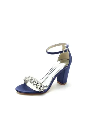 Crystal Embellished Open Toe Ankle Strap Pumps