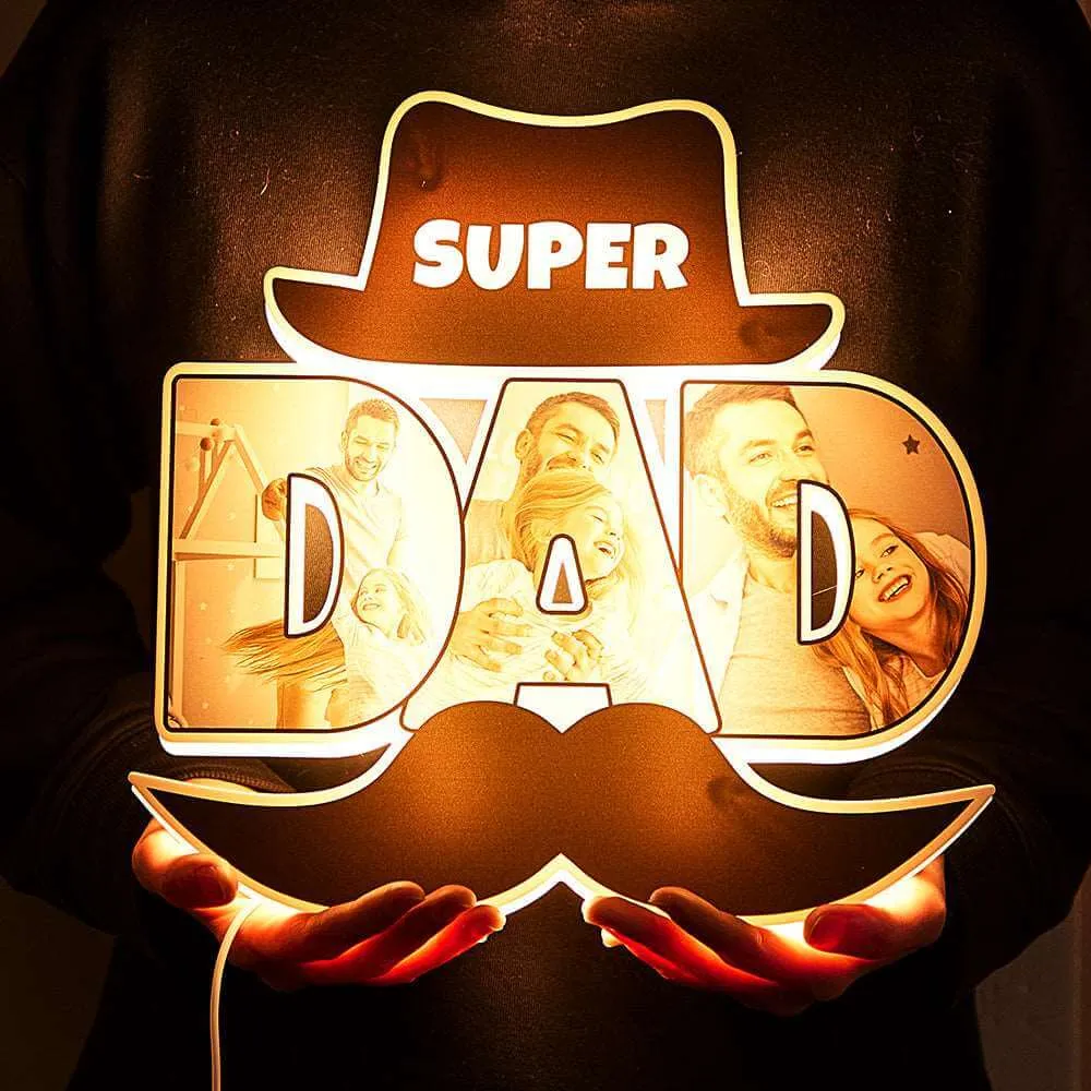 Custom Funny Moustache Super Dad Photo Night Light