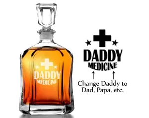 Daddy Medicine Glass Whiskey Liquor Decanter Personalize Papa Grandpa PawPaw Dad Engrave Father Day Gift from Daughter Kid for Him Man