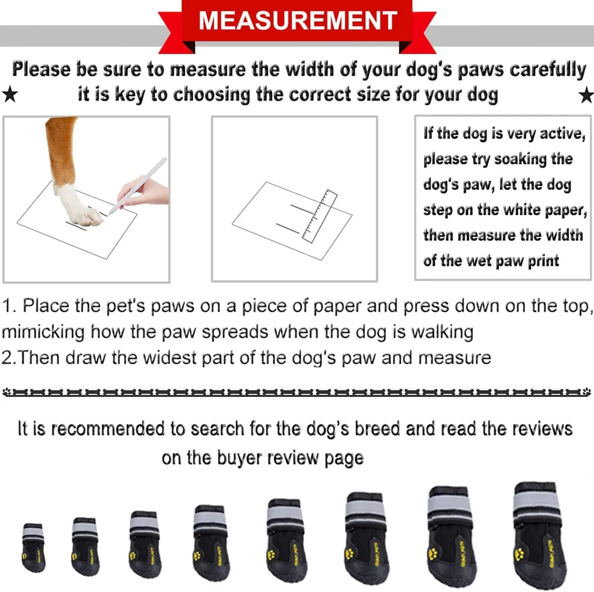 Dog Boots Waterproof Shoes for Large Dogs with Reflective Strips Rugged Anti-Slip Sole Black 4PCS (Size 6: 2.6''X3.0''(W*L) for 52-65 Lbs, Black)