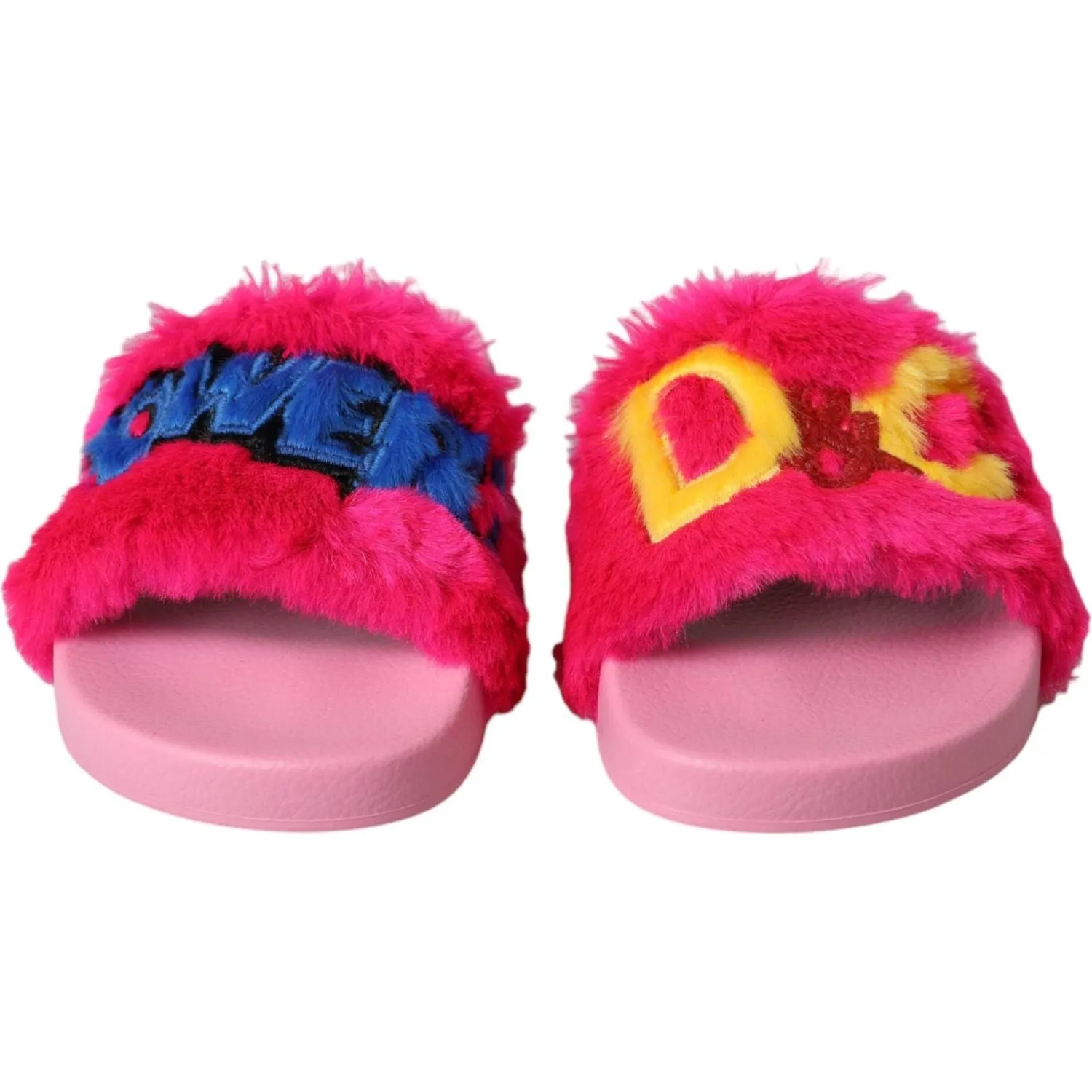 Dolce & Gabbana Multicolor Embroidered Fur Slides Sandals Shoes