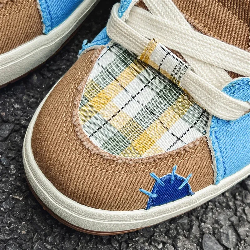 Enni Plaid Canvas Patchwork Unisex Sneakers