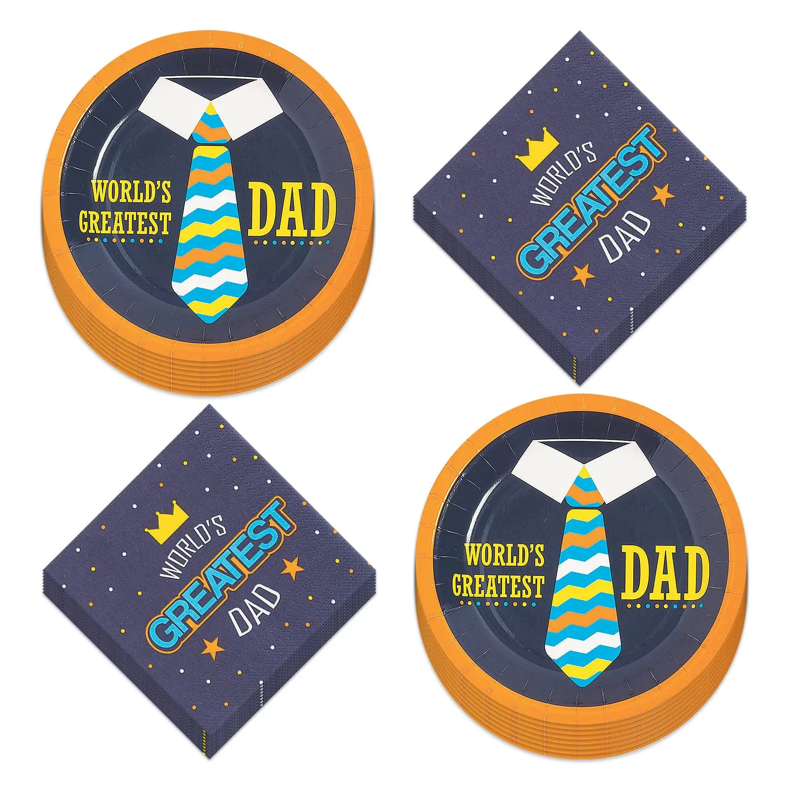 Father's Day Party Best Dad Paper Dessert Plates and Beverage Napkins (Serves 16)