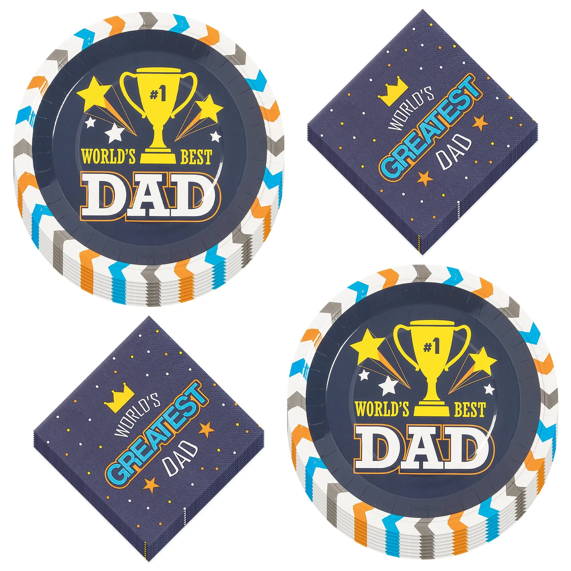 Father's Day Party Best Dad Paper Dinner Plates and Beverage Napkins (Serves 16)