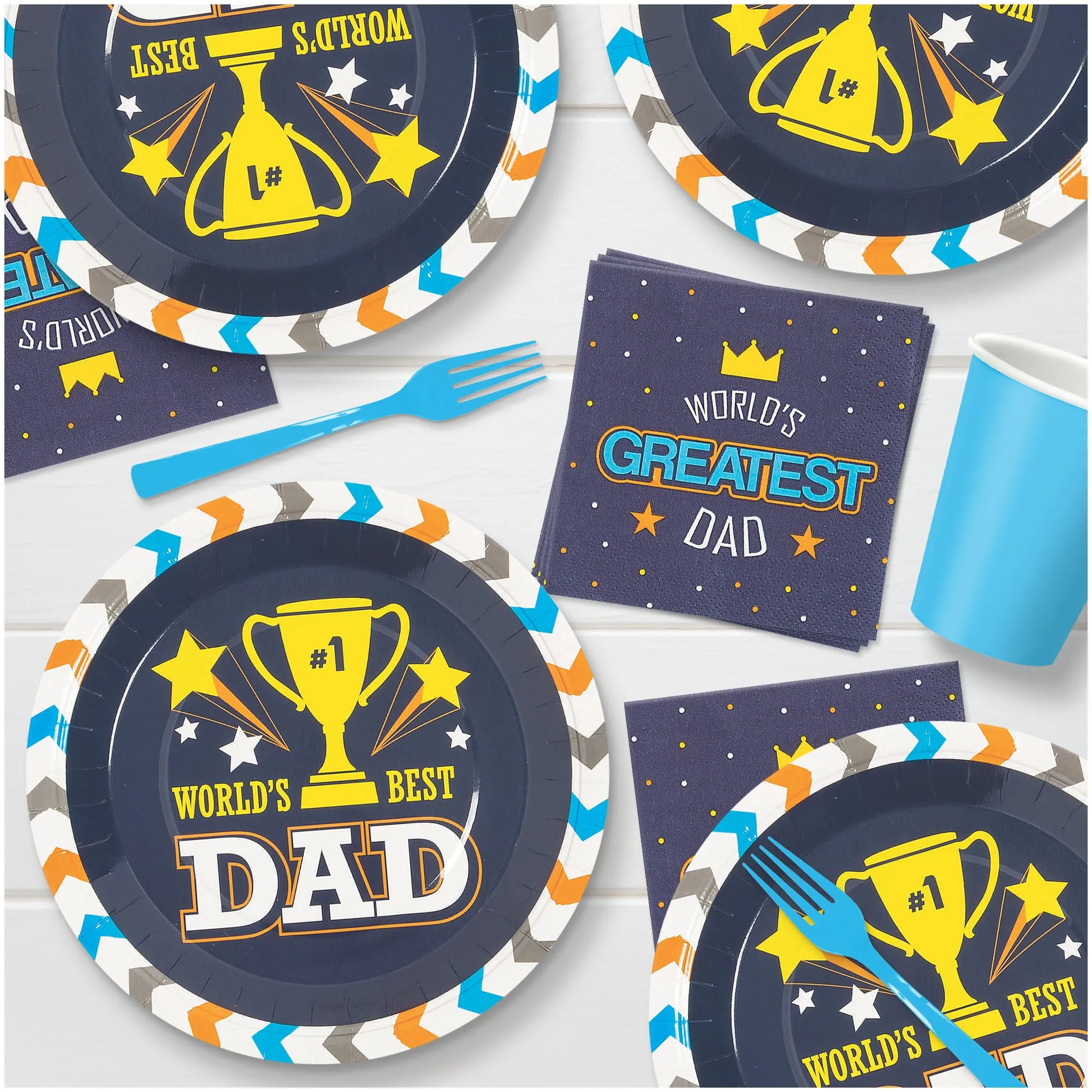 Father's Day Party Best Dad Paper Dinner Plates and Beverage Napkins (Serves 16)