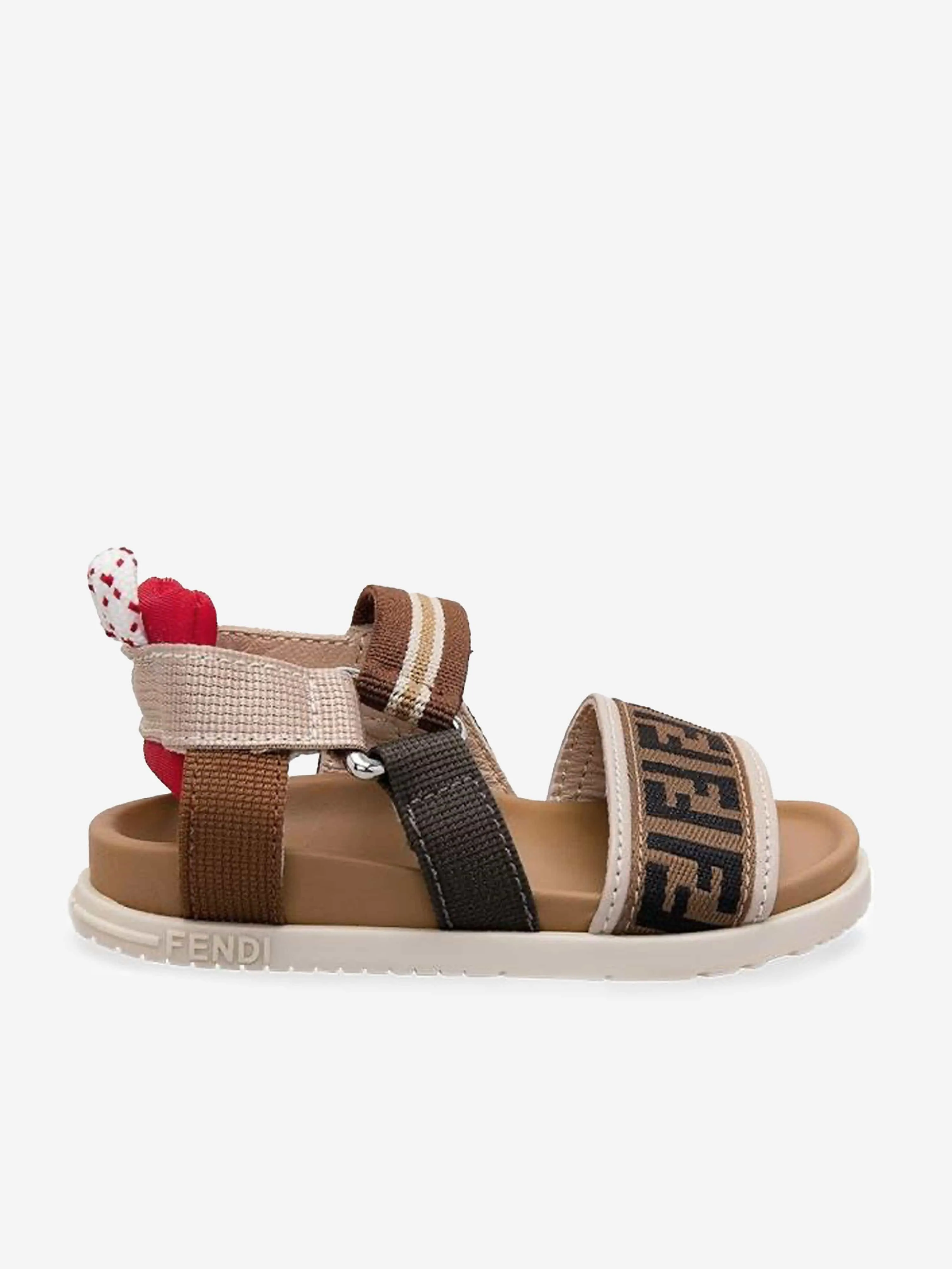 Fendi Kids Leather And Fabric FF Logo Sandals in Beige