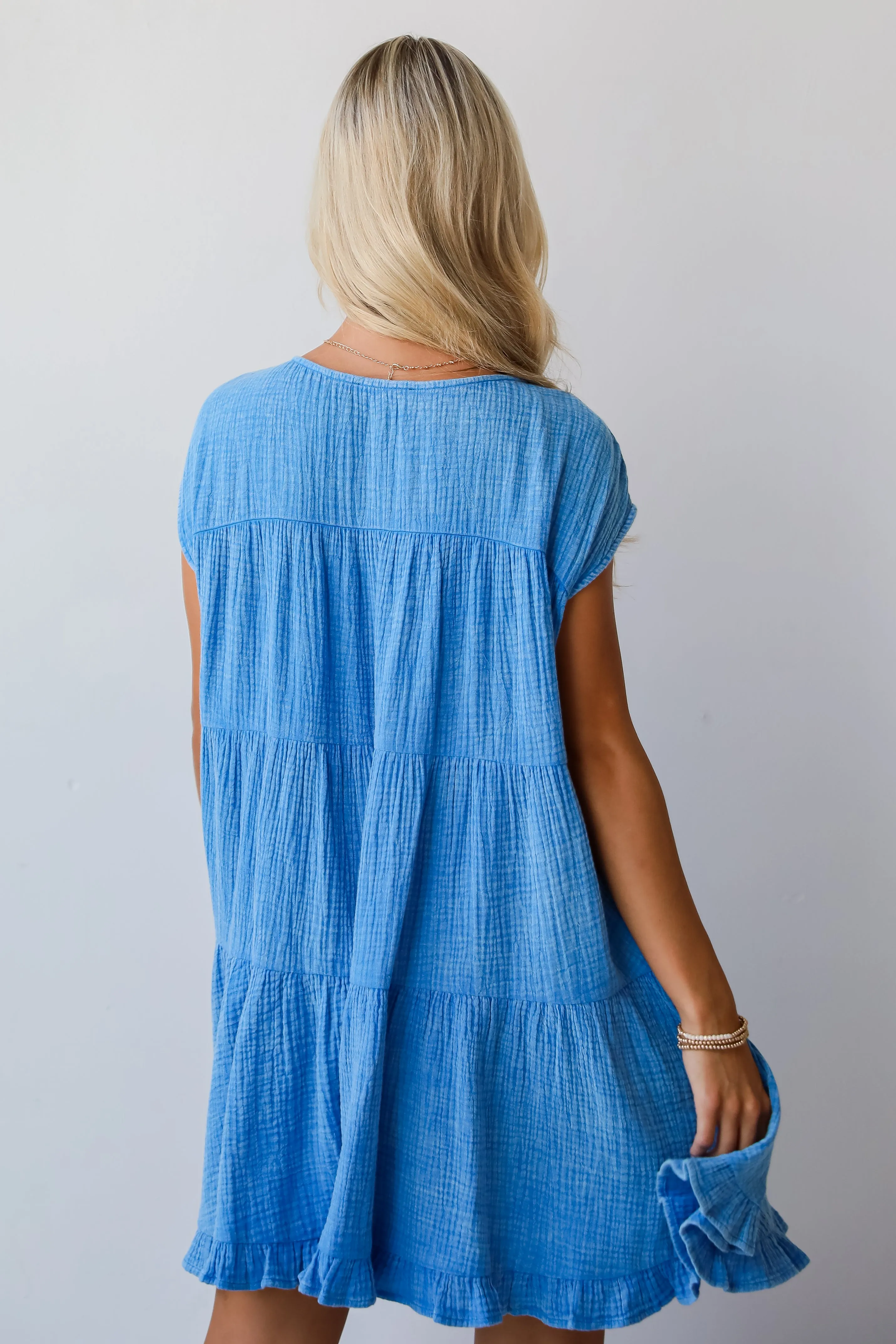 FINAL SALE - Serene Date Blue Linen Tiered Mini Dress