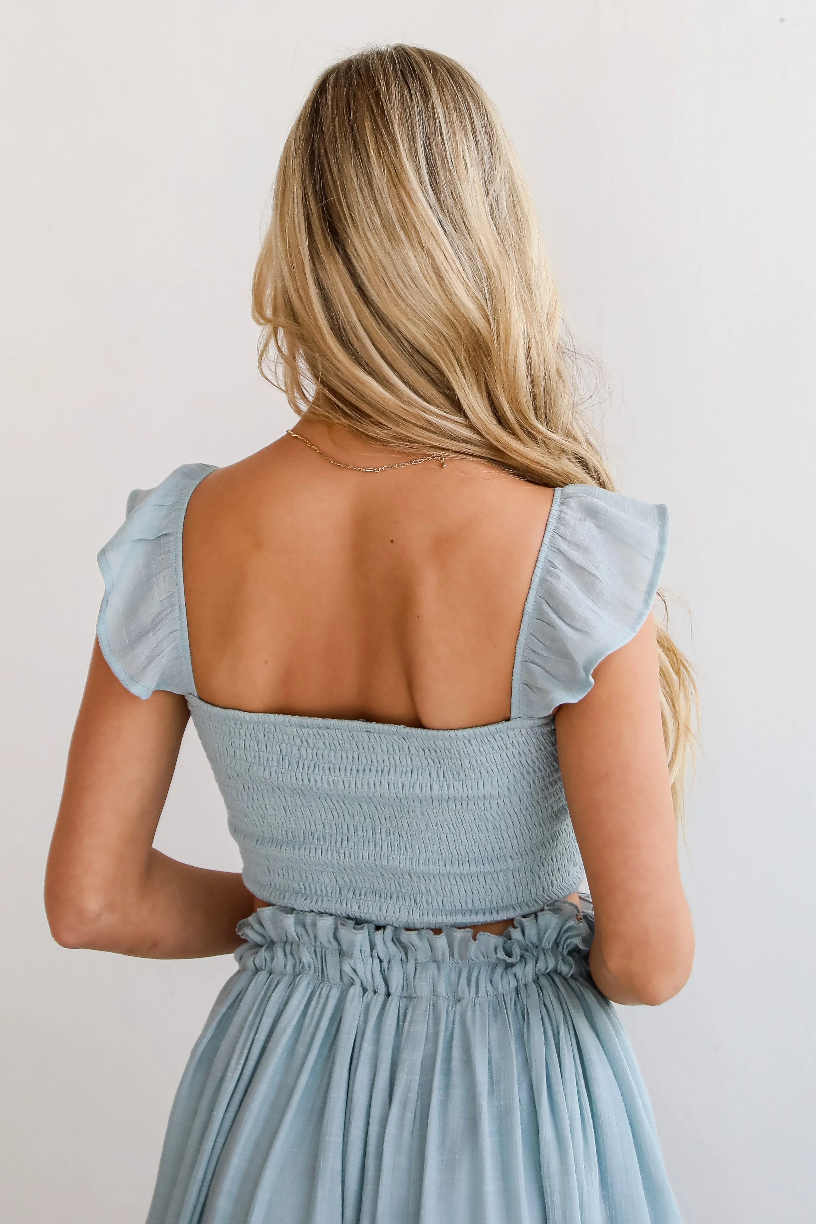 FINAL SALE - Sunny Impression Blue Smocked Cropped Tank - DU DEAL