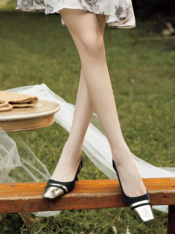 Flower Print Split-Joint Square-Toe Sling Shoes Pumps Sandals