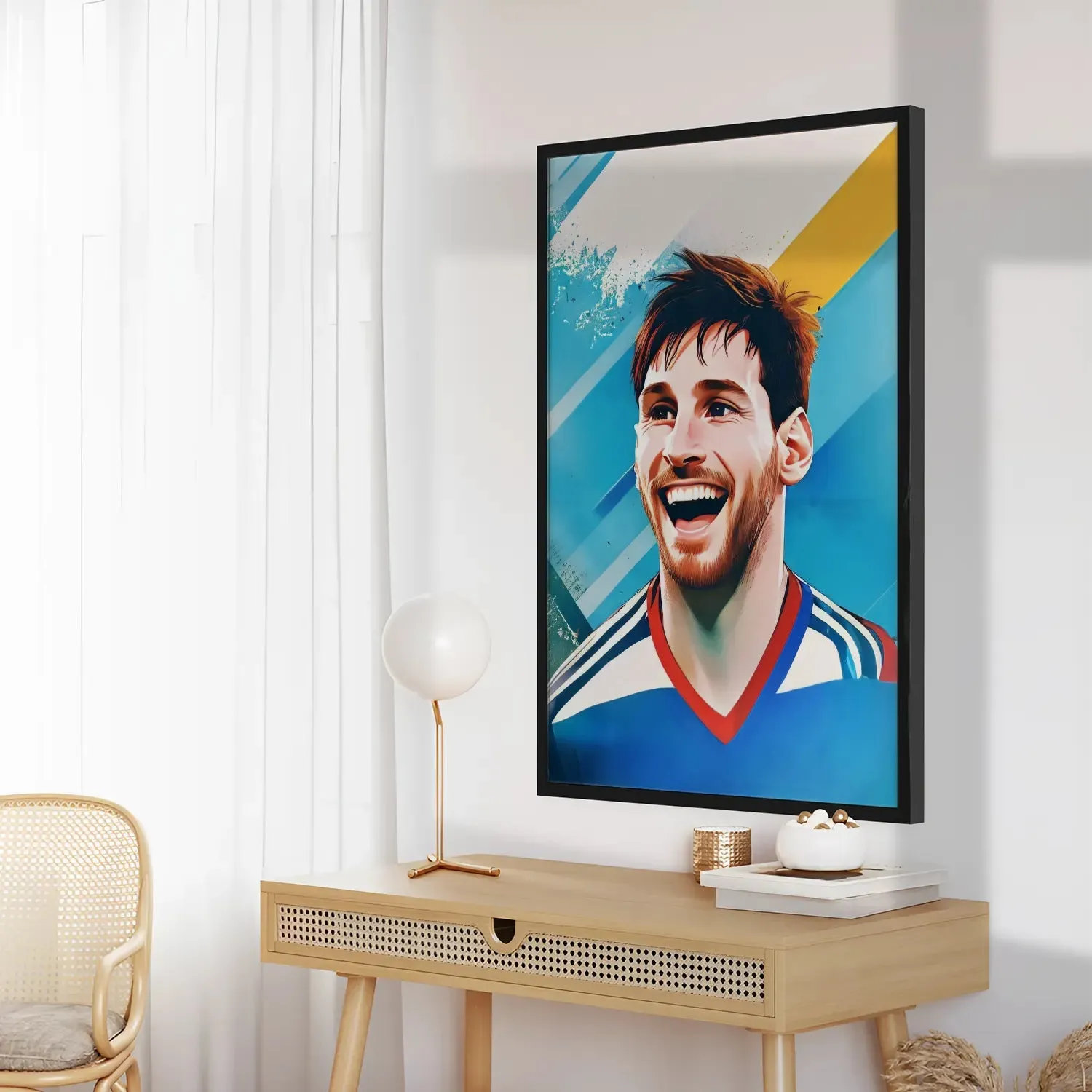 Footballer Lionel Messi Laughingly Artwork Framed