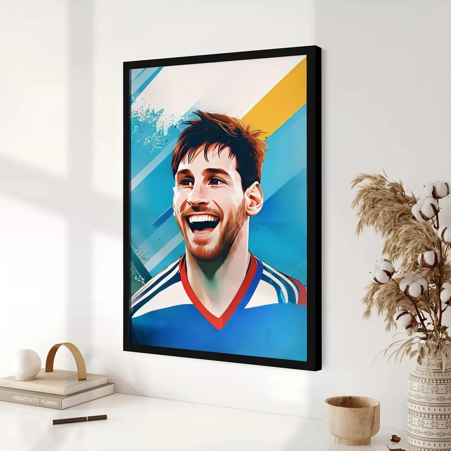 Footballer Lionel Messi Laughingly Artwork Framed