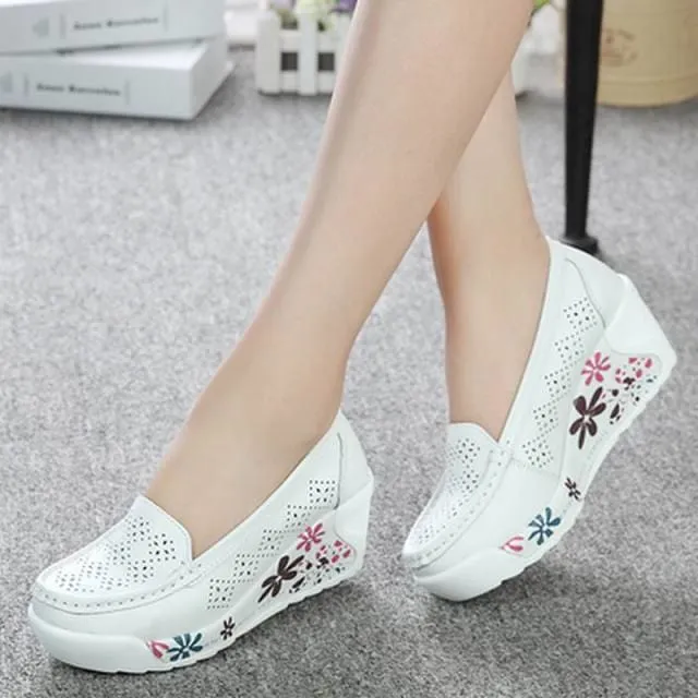 Genuine Leather Wedges Platform Lady Shoes