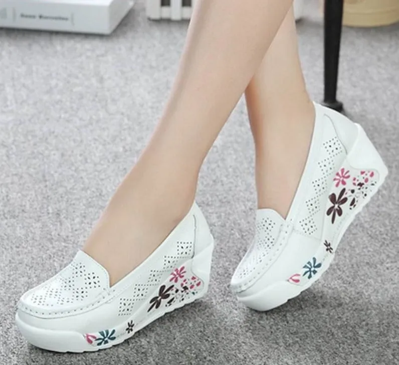 Genuine Leather Wedges Platform Lady Shoes