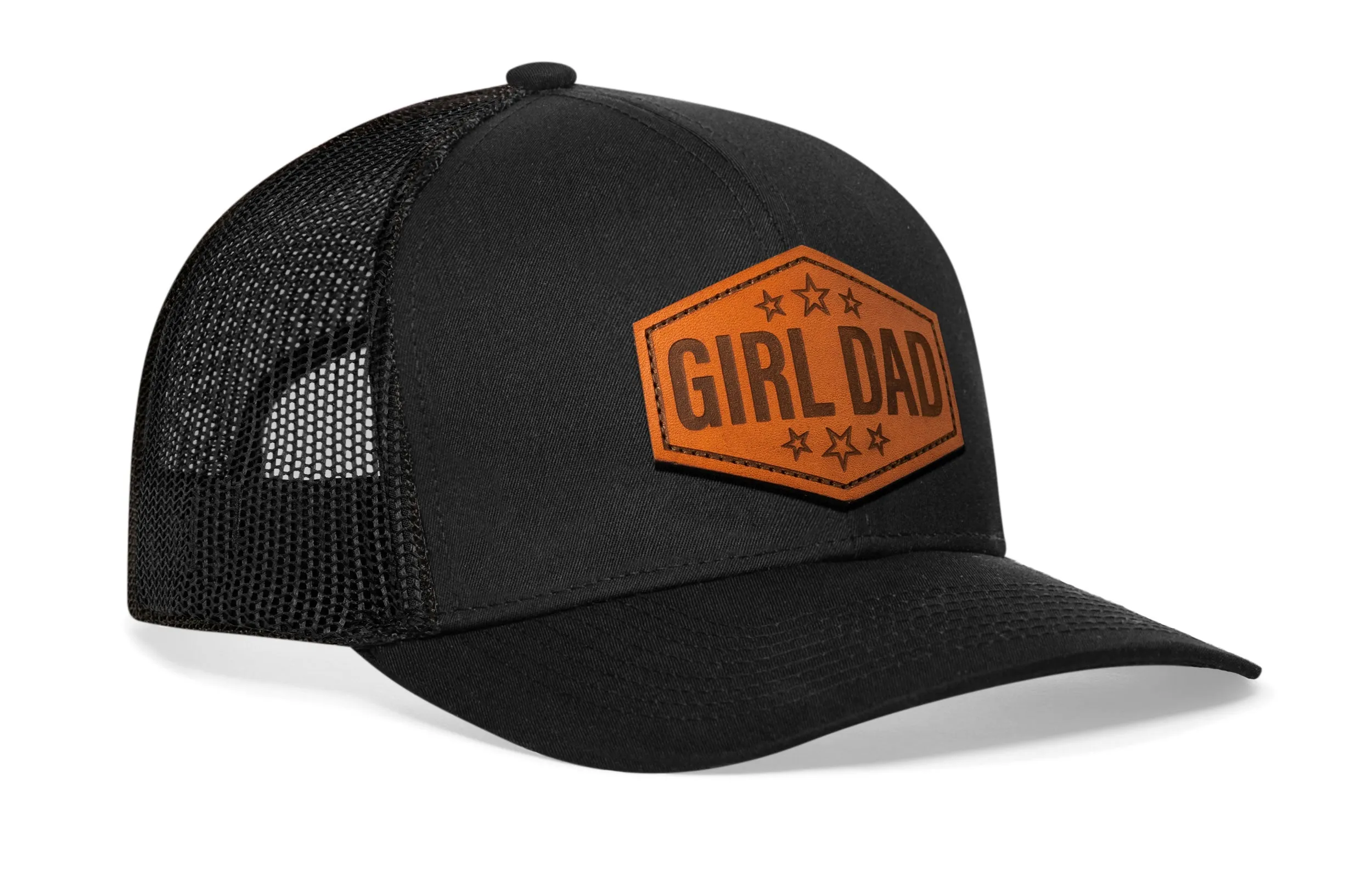 Girl Dad Leather Trucker Hat  |  Black Snapback