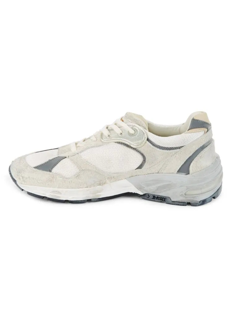 Golden Goose Chunky Leather Distressed Dad Sneakers in White Gray