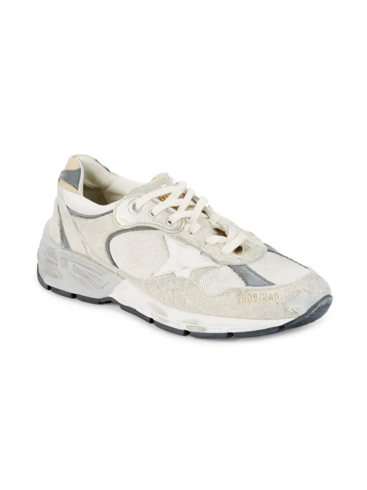 Golden Goose Chunky Leather Distressed Dad Sneakers in White Gray